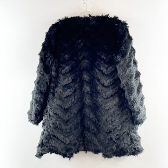 BB Dakota Its All Happening Chevron Faux Fur Winter Coat Jacket Black XS - Picture 9 of 9